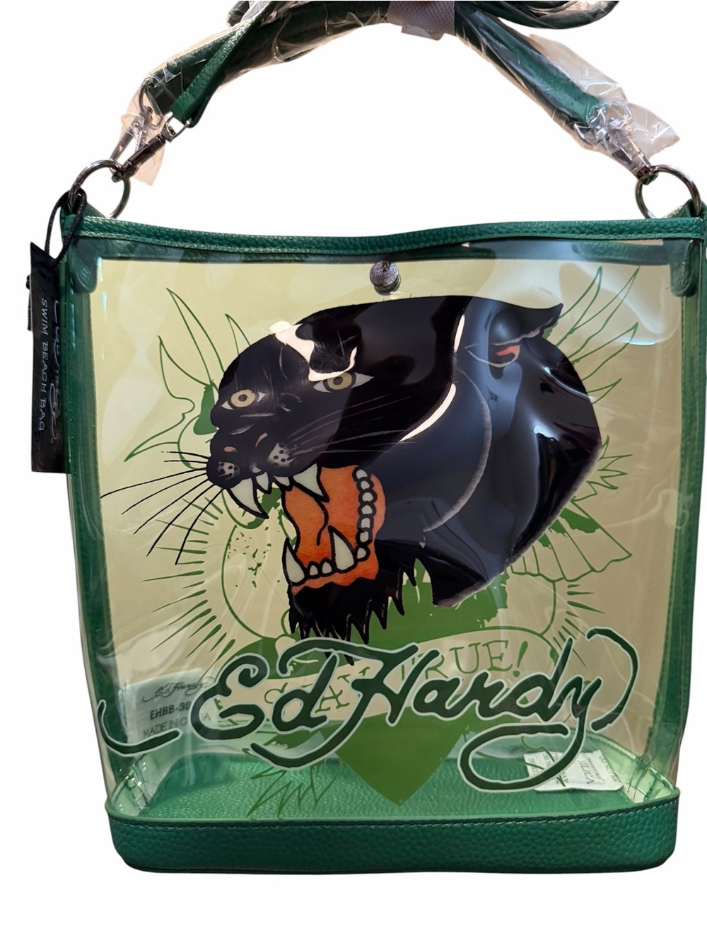 Ed Hardy Green Clear Panther Graphic Mini Beach/Pool Tote